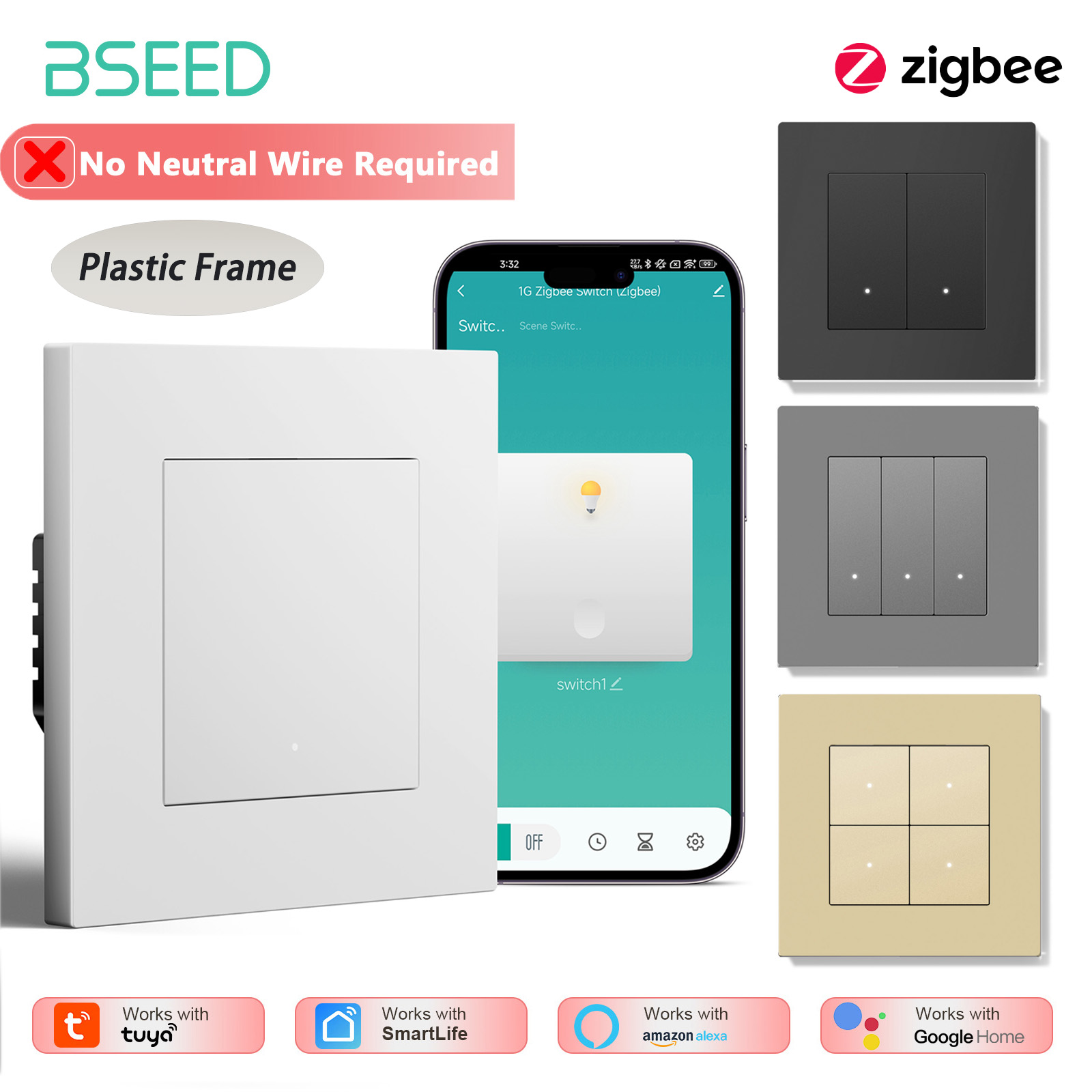 BSEED 1/2/3/4Gang Zigbee Light - огляд і ціна Tuya 4 Channel